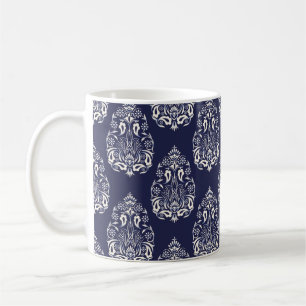 Mug élément motif transparent damassé bleu