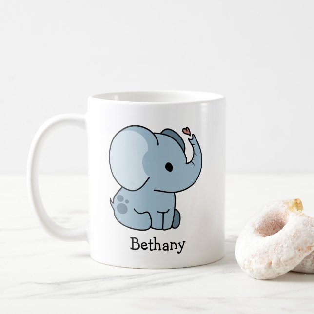 Mug Élément personnalisé éléphant fantaisiste de dessi (Avec donut)