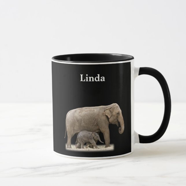 Mug Eléphant africain personnalisé en noir (Droite)