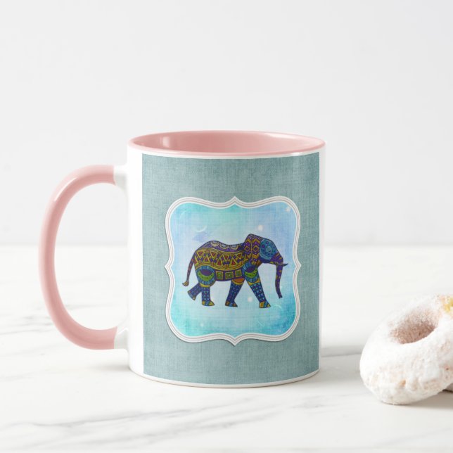 Mug Eléphant bleu Boho (Avec donut)