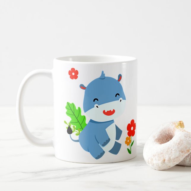 Mug Eléphant Bleu Cute Avec Fleurs Rouges (Avec donut)