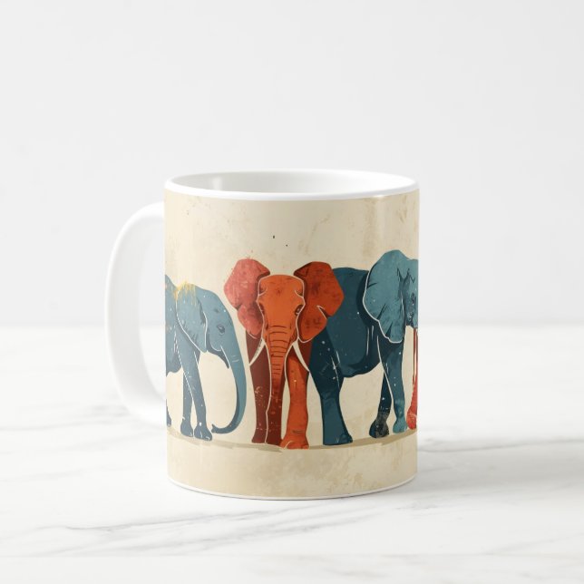 Mug Eléphant coloré Vintage (Devant gauche)