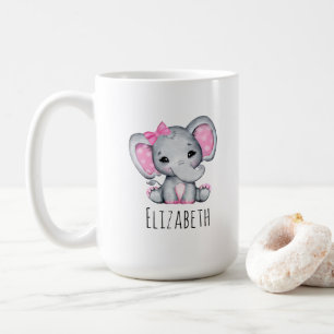 Mug Eléphant de bébé rose mignon avec oreilles Poka Do