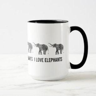 Mug Eléphant floral Vintage noir et blanc 2