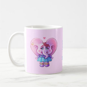 Mug Eléphant rose mignon dans l'amour (avec votre nom)