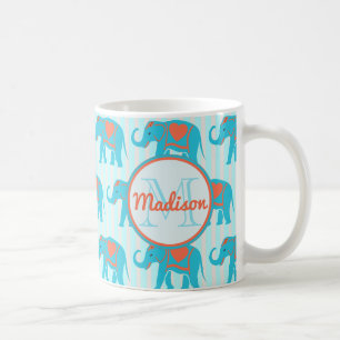 Mug Eléphants bleus turquoise Turquoises sur le nom d