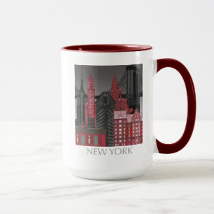 Mug Élévations de New York par nuit - Rouge