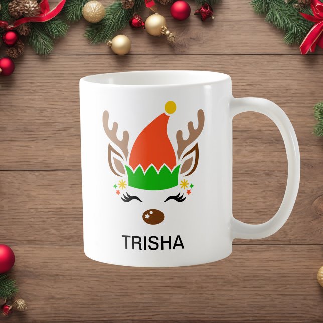 Mug Elf Hat Reindeer Christmas Custom Name Holiday (Elf Hat Reindeer Christmas Custom Name Holiday Coffee Mug
)
