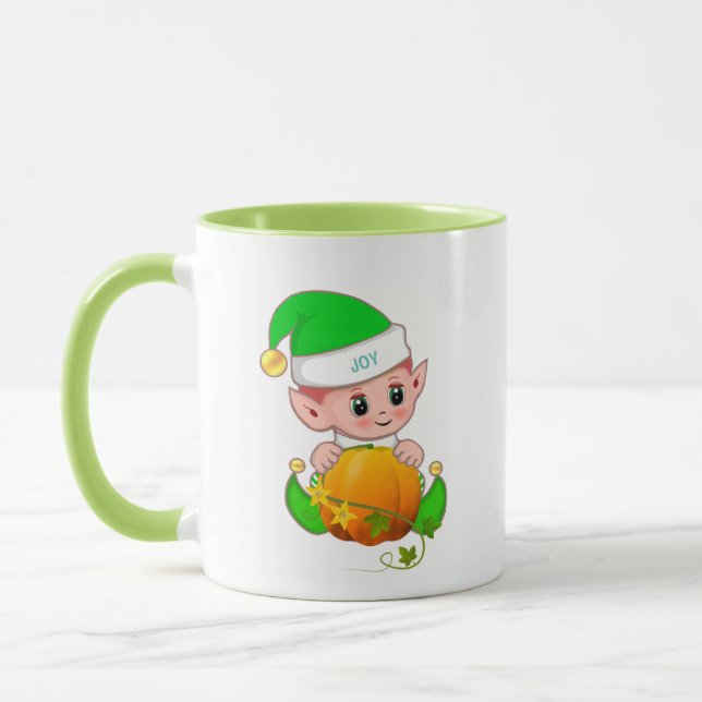 Mug Elfe Vert mignon avec Citrouille (Gauche)