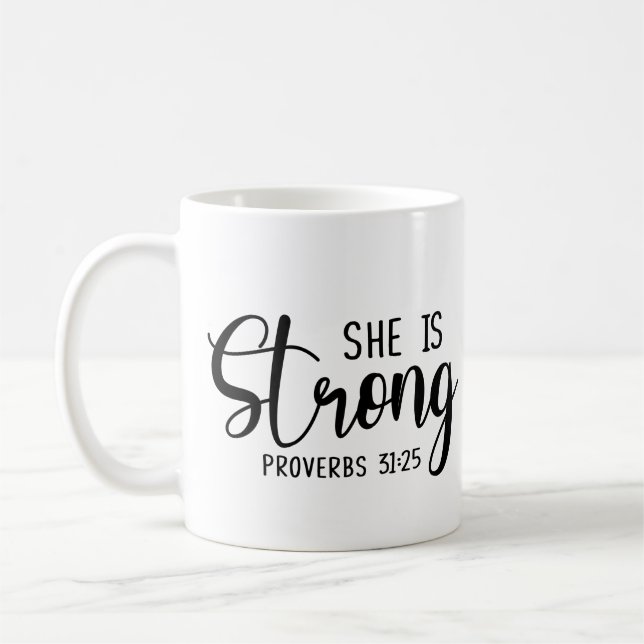 Mug Elle est forte - proverbes 31:25 (Gauche)