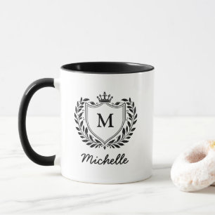 Mug Emblème de crête royale moderne Monogramme Nom du 