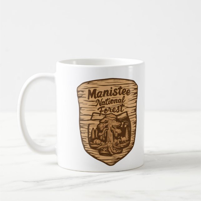 Mug Emblème en bois de la forêt nationale Manistee Per (Gauche)