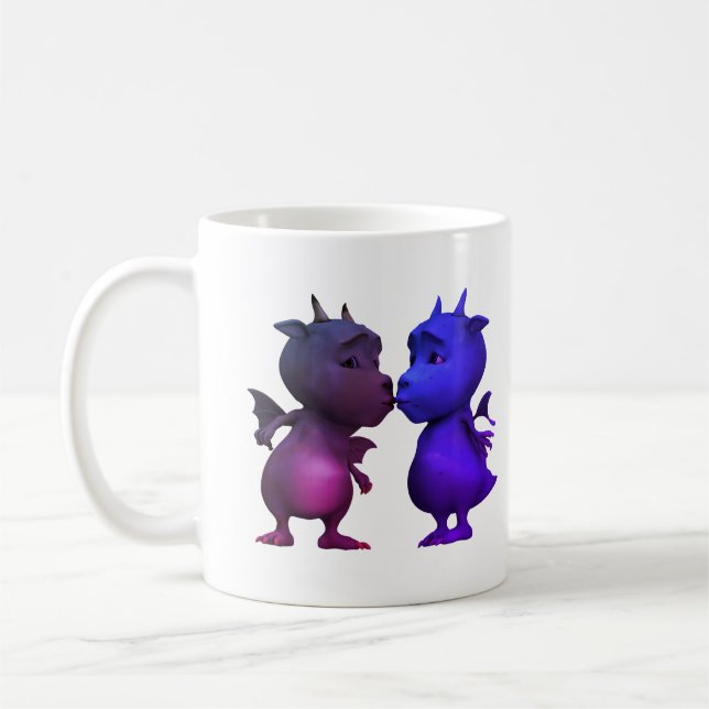Mug Embrasse-moi Quick mignonne Bleu & Pink Baby Drago (Gauche)