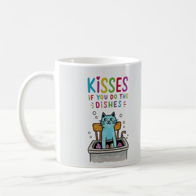 Mug Embrasse si tu fais la vaisselle mignonne chat lav (Gauche)