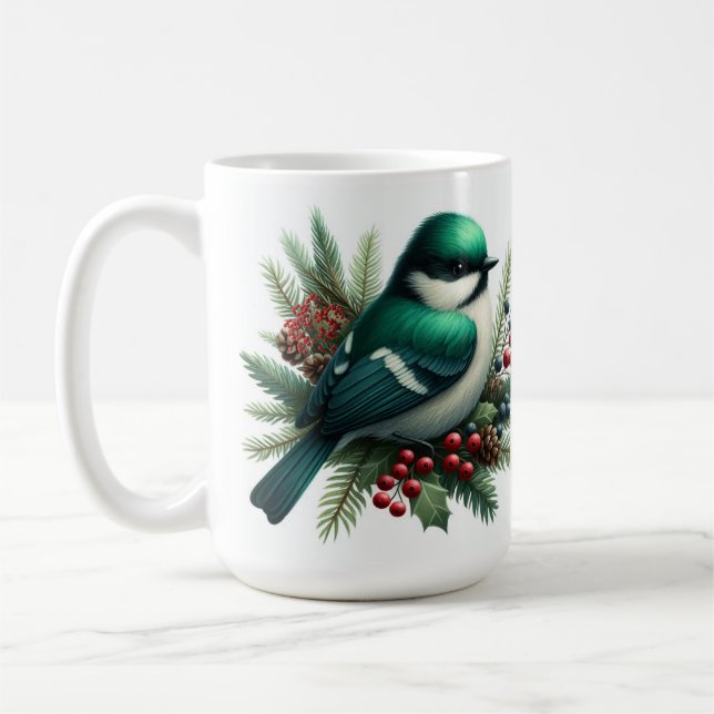 Mug Emerald Birds and Berries Holiday Motif (Gauche)