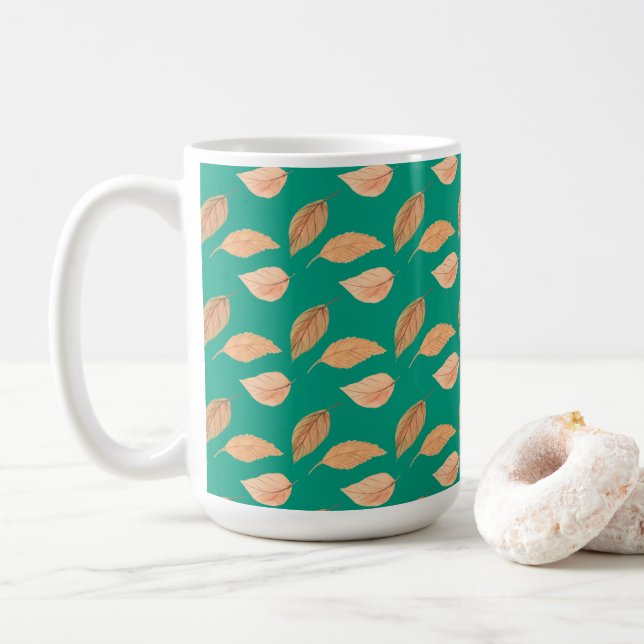 Mug Emerald Green Brown Feuilles en chute libre (Avec donut)