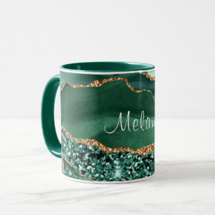 Mug Emerald Green Parties scintillant en or marbre Nom