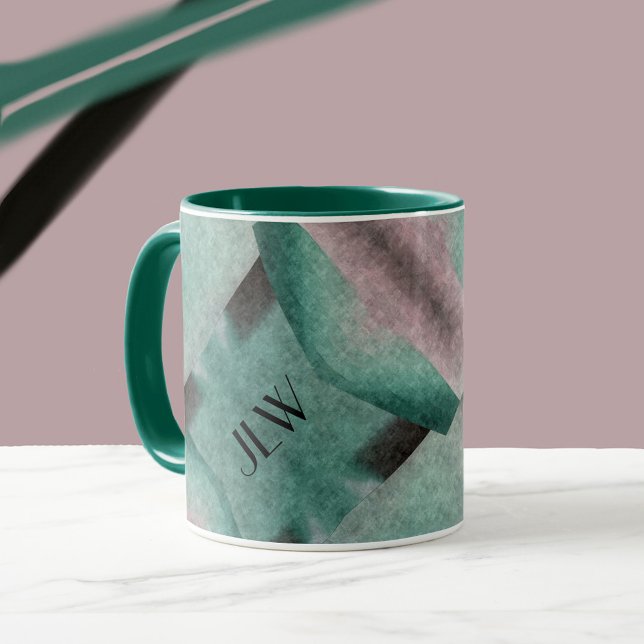 Mug Emerald Green Rose Art Déco Abstrait avec Initiale (Créateur téléchargé)