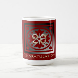 Mug Employé 20e anniversaire Elégant Golden Red