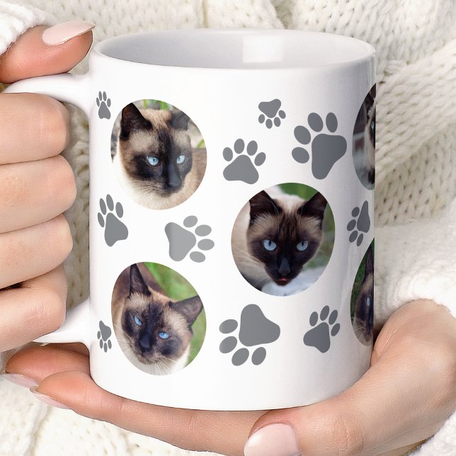 Mug Empreinte de chat gris 8 Photo Collage (Créateur téléchargé)