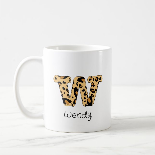 Mug Empreinte de léopard initial w minuscule et nom (Gauche)