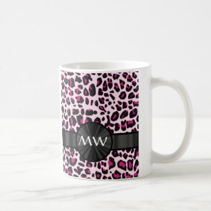 Mug Empreinte de léopard rose et monogramme
