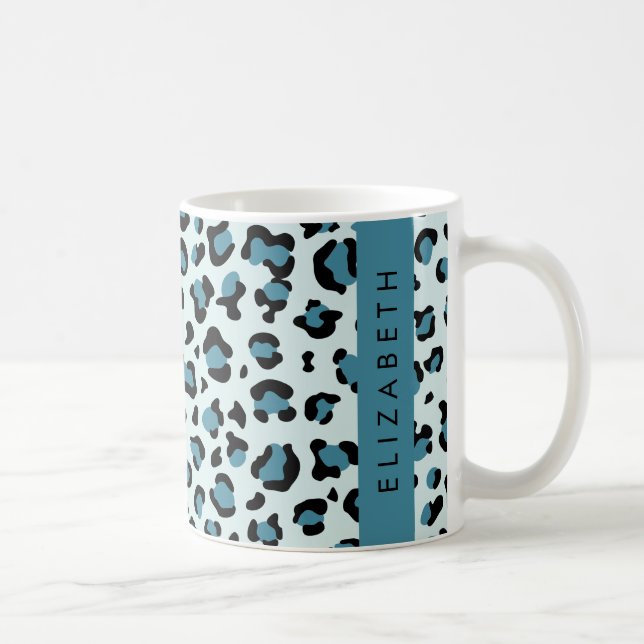 Mug Empreinte de léopard, Spots, Leopard Bleu, Votre N (Droite)