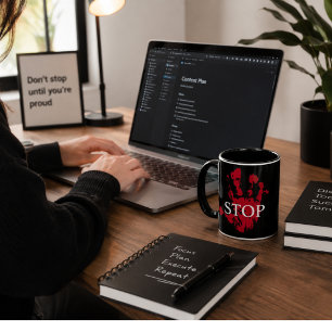Mug Empreinte de Main Rouge "STOP" - Mug de Protes