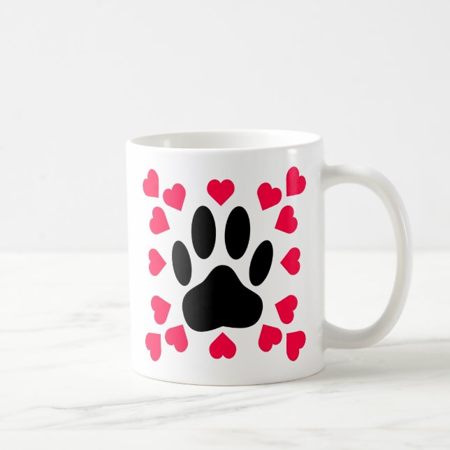 Mug Empreinte de patte Chien Noir Avec Formes Cardiaqu (Droite)