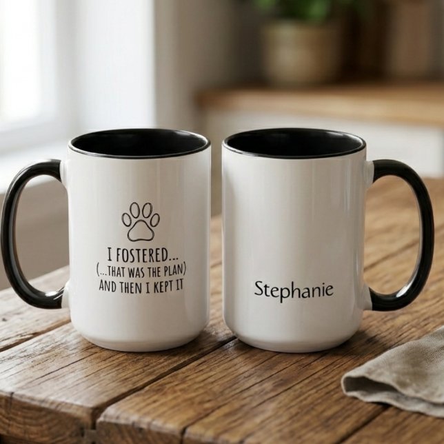 Mug Empreinte de Patte d'Échec de Garde (Funny foster fail mug for a proud pet parent celebrating an adoption anniversary.)