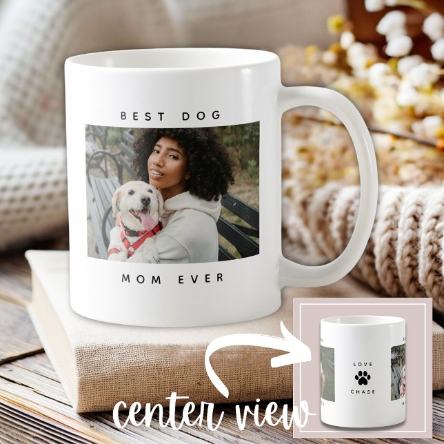 Mug Empreinte de patte photo moderne Best Dog Mom Ever (Créateur téléchargé)