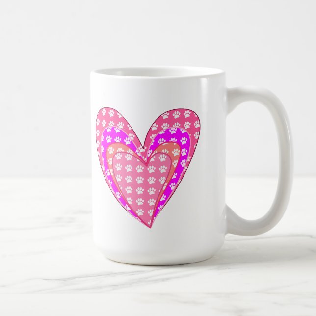 Mug Empreintes de pattes De Chiens Et Coeurs Roses (Droite)