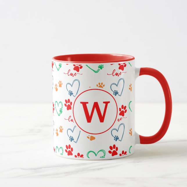 Mug Empreintes de pattes de CHIENS mignons et COEURS A (Droite)