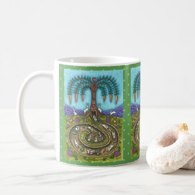 MUG EN BAS DU TROU DE RABBIT, CARROT WILLOE TREE FOLK  (Avec donut)
