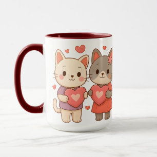 Mug en céramique Cœurs de chats romantiques