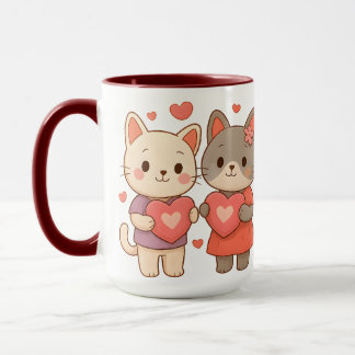 Mug en céramique Cœurs de chats romantiques
