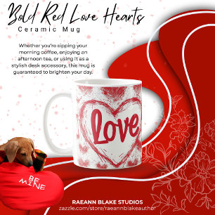 Mug en céramique coeurs rouges amoureux gras