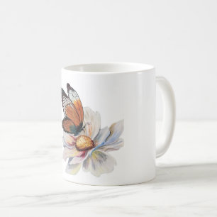 Mug en céramique floral papillon àquarelle vintage