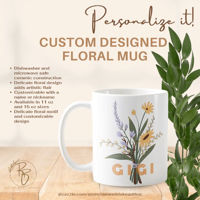 Mug en céramique florale personnalisée (Créateur téléchargé)