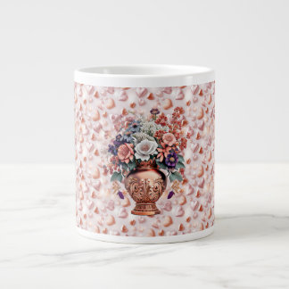 Mug en céramique géant Rose Gold Hearts and Flower