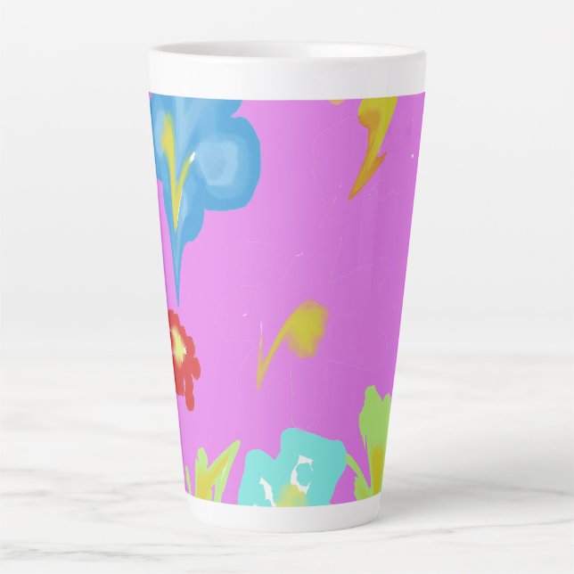 Mug en céramique pour latte avec art floral coloré (Devant)