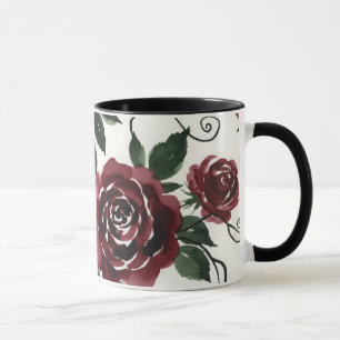 Mug en céramique Roses Rouges Foncées avec Anse No