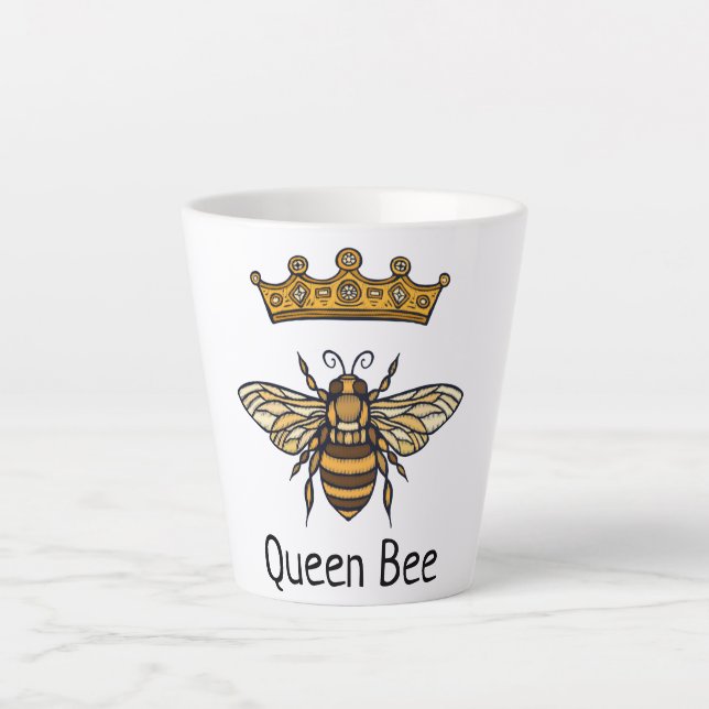 Mug en latte de la couronne d'or de l'abeille Quee (Devant)
