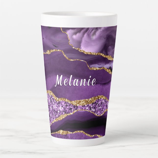 Mug en latte de Parties scintillant d'or violet av (Devant)