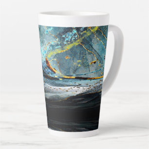 Mug en latte d'onde moderne bleu et noir Abstrait