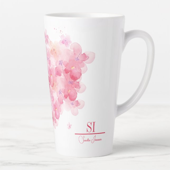 Mug en latte monogramme personnalisé | Floral mode (Droite)