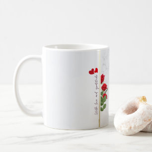 Mug en marbre personnalisé avec rose rouge et nom 