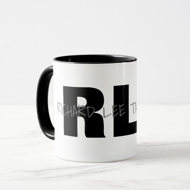 Mug en monogramme noir blanc cool ( nom + initiale (Devant gauche)