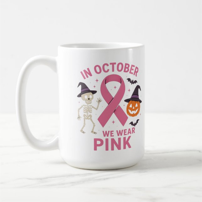 Mug En Octobre Nous Portons Pink Halloween Cancer Du S (Gauche)