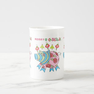 Mug en porcelaine osseuse Joyeux Noël Cochon